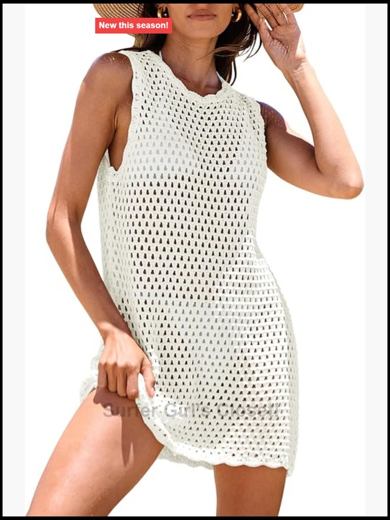 Sleeveless Knit Crochet Beach Cover Up Swimsuit Coverup Mini Dress
